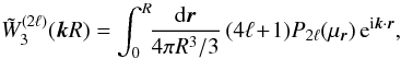 \appendix \setcounter{section}{1} \begin{equation} \tW_3^{(2\ell)}(\vk R) = \int_0^R \!\! \frac{\dd \vr}{4\pi R^3/3} \, (4\ell \!+\! 1) P_{2\ell}(\mu_{\vr}) \, {\rm e}^{\ii\vk\cdot\vr} , \label{W3-l-def} \end{equation}