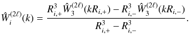 \appendix \setcounter{section}{1} \begin{eqnarray} \hW^{(2\ell)}_i(k) = \frac{\Rip^3 \hW_3^{(2\ell)}(k\Rip) - \Rim^3 \hW_3^{(2\ell)}(k\Rim)} {\Rip^3- \Rim^3} . \label{hW3-D-def} \end{eqnarray}