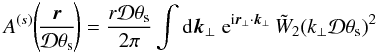 \appendix \setcounter{section}{1} \begin{equation} A^{(s)}\!\left(\!\frac{\vr}{\cD\theta_{\rm s}}\!\right) = \frac{r\cD\theta_{\rm s}}{2\pi} \int \dd \vk_{\perp} \; {\rm e}^{\ii\vr_{\perp}\cdot\vk_{\perp}} \, \tW_2(k_{\perp}\cD\theta_{\rm s})^2 \label{A3s_r-def} \end{equation}