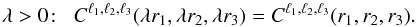\appendix \setcounter{section}{2} \begin{equation} \lambda > 0 \!: \;\; C^{\ell_1,\ell_2,\ell_3}(\lambda r_1,\lambda r_2,\lambda r_3) = C^{\ell_1,\ell_2,\ell_3}(r_1,r_2,r_3) . \label{C-scale} \end{equation}