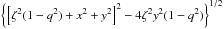 \hbox{$\left\{\left[\zeta^2(1-q^2)+x^2+y^2\right]^2-4\zeta^2y^2(1-q^2)\right\}^{1/2}$}