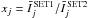 \hbox{$x_j = \bar{I}^{\rm \, SET1}_j / \bar{I}^{\rm \, SET2}_j$}
