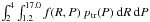 \hbox{$\int^{4}_{2} \int^{17.0}_{1.2} f(R, P)~p_{\rm tr}(P)~{\rm d}R~{\rm d}P$}