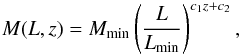 \begin{equation} M(L,z)=M_{\min}\left(\frac{L}{L_{\min}}\right)^{c_1z+c_2}, \end{equation}