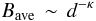 \begin{equation} B_{\rm ave} \,\sim\, d^{-\kappa} \label{eq:canc} \end{equation}