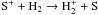 \hbox{$\rm S^+ + H_2 \rightarrow H_2^+ + S$}