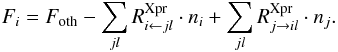 \appendix \setcounter{section}{1} \begin{equation} F_i = F_{\rm oth} - \sum_{jl}\rpr\cdot n_i + \sum_{jl}R_{j\rightarrow il}^{\rm Xpr}\cdot n_j. \end{equation}