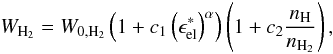 \appendix \setcounter{section}{1} \begin{equation} W_{\rm H_2} = W_{0,{\rm H_2}}\left(1 + c_1 \left(\epsilon_{\rm el}^{*}\right)^{\alpha}\right)\left(1 + c_2\frac{n_{\rm H}}{n_{\rm H_2}}\right), \end{equation}