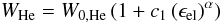 \appendix \setcounter{section}{1} \begin{equation} W_{\rm He} = W_{0,{\rm He}}\left(1 + c_1 \left(\epsilon_{\rm el}\right)^{\alpha}\right) \end{equation}