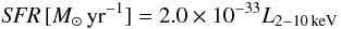 \begin{equation} {\it SFR}\,[M_{\odot}\,\mathrm{yr}^{-1}]=2.0\times10^{-33}L_{2-10\,\mathrm{keV}} \end{equation}