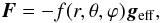 \begin{equation} \label{eq_hyp} \vec F=-f(r,\theta,\varphi)\vec g_\mathrm{eff}, \end{equation}