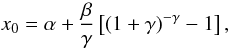 \begin{equation} x_0 = \alpha + \frac{\beta}{\gamma}\left[\left(1+\gamma\right)^{-\gamma}-1\right], \end{equation}