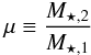 \begin{equation} \mu \equiv \frac{M_{\star,2}}{M_{\star,1}} \end{equation}