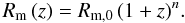 \begin{equation} R_{\rm m}\,(z) = R_{\rm m,0}\,(1+z)^{n}. \label{mrzeq} \end{equation}