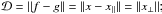 \hbox{$\mathcal{D} = \norm{f-g} = \norm{ x - x_{\parallel} } = \norm{x_{\perp}};$}