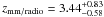 \hbox{$z_\mathrm{mm/radio}=3.44^{+ 0.83}_{-0.58}$}