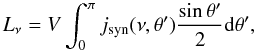 \appendix \setcounter{section}{1} \begin{equation} L_{\nu}=V \int_{0}^{\pi} j_{\rm syn}(\nu,\theta^{\prime}) \frac{\sin\theta^{\prime}}{2} {\rm d}\theta^{\prime}, \label{jradio} \end{equation}