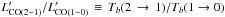\hbox{$L^{\prime}_{{\rm CO(2{-}1)}}/L^{\prime}_{{\rm CO(1-0)}} \,\equiv\, T_{b}(2\,\rightarrow\,1)/T_{b}(1 \rightarrow 0)$}