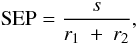 \begin{equation} \label{equ_sep} {\rm SEP} = \frac{s}{r_1\ +\ r_2}, \end{equation}