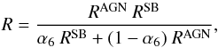 \begin{equation} \label{eq:Ralpha6} R=\dfrac{\RAGN~\RSB}{\alfa~\RSB + (1-\alfa)~\RAGN}, \end{equation}