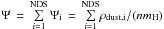 \hbox{$\Psi\,=\,\sum\limits_{i=1}^{\rm NDS}\Psi_{\rm i}\,=\, {\sum\limits_{i=1}^{\rm NDS}}\rho_{\rm dust,i}/({n m_{\rm H}})$}