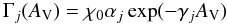 \begin{equation} \label{photo2} \Gamma_j(A_{\rm V})=\chi_0 \alpha_j\exp(-\gamma_j A_{\rm V}) \end{equation}