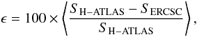 \begin{equation} \epsilon = 100 \times \left\langle \frac{S_{\rm {\tiny H-ATLAS}}-S_{\rm {\tiny ERCSC}}}{S_{\rm {\tiny H-ATLAS}}} \right\rangle, \end{equation}
