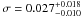 \hbox{$\sigma=0.027^{+0.018}_{-0.010}$}