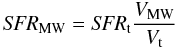 \begin{equation} {\it SFR}_{\rm MW} = {\it SFR}_{\rm t} \frac{V_{\rm MW}}{V_{\rm t}} \end{equation}