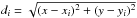 \hbox{$d_i=\sqrt{(x-x_i)^2+(y-y_i)^2}$}
