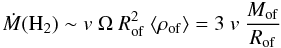 $$ \dot M({\rm H}_2) \sim v~ \Omega~ R^2_{\rm of}~ \langle \rho_{\rm of} \rangle = 3~ v ~\frac{M_{\rm of}}{R_{\rm of}} $$