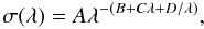 \begin{equation} \label{eq:rayleigh-2} \sigma(\lambda) = A \lambda^{-\left(B + C \lambda + D/\lambda \right)}, \end{equation}