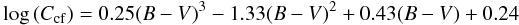 \begin{equation} \label{ccfms} \log\,(C_{\rm{cf}}) = 0.25(B-V)^{3} - 1.33(B-V)^{2} + 0.43(B-V) + 0.24 \end{equation}