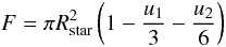 \appendix \setcounter{section}{2} \begin{equation} F = \pi R_{\rm star}^2 \left({1-\frac{u_1}{3} - \frac{u_2}{6}}\right) \end{equation}