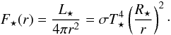 \appendix \setcounter{section}{1} \begin{equation} F_\star (r) = \frac{L_\star}{4\pi r^2} = \sigma T_\star^4 \left(\frac{R_\star}{r}\right)^2 \cdot \end{equation}