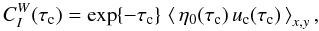 \appendix \setcounter{section}{2} \begin{equation} C_I^W(\tauc) = \exp\{-\tauc\}\, \left\langle\,\eta_0(\tauc)\,\uclam(\tauc)\,\right\rangle_{x,y} , \label{eqn:B7} \end{equation}