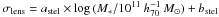 \hbox{$\sigma_{\rm{lens}}=a_{\rm{stel}}\times\log\,(M_*/10^{11}~h_{70}^{-1}\,M_\odot)+b_{\rm{stel}}$}
