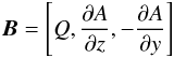 \appendix \setcounter{section}{1} \begin{equation} \label{B} \vec{B} = \left[ Q, {\partial A \over \partial z}, -{\partial A \over \partial y} \right] \end{equation}