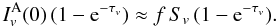\appendix \setcounter{section}{2} \begin{equation} I_v^{\rm A}(0)\,(1-{\rm e}^{-\tau_v}) \approx f\,S_v\, (1-{\rm e}^{-\tau_v}). \end{equation}