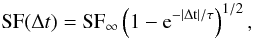 \begin{equation} {\rm SF}(\Delta t) = \rm{SF}_{\infty}\left(1-e^{-|\Delta t|/\tau}\right)^{1/2}, \label{eq:sfdt} \end{equation}