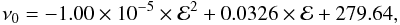 \begin{equation} \nu_{0} = -1.00\times 10^{-5} \times {\cal E}^2 +0.0326 \times {\cal E}+279.64 , \end{equation}