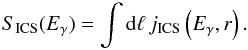 \begin{equation} S_{\rm ICS}(E_\gamma)= \int {\rm d} \ell \, j_{\rm ICS}\left(E_\gamma, r \right) . \label{eq:ICbrigtness} \end{equation}