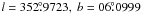 \hbox{$l = 352\fdg9723,\ b = 06\fdg0999$}