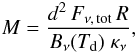 \begin{equation} M = \frac{d^2\,F_{\nu,\, \mathrm{tot}} \,R}{B_{\nu}(T_{\rm d})\;\kappa_{\nu}}, \end{equation}