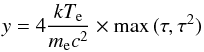 \begin{equation} y = 4 \frac{kT_\mathrm{e}}{m_\mathrm{e} c^{2}} \times \max{(\tau, \tau^{2})} \end{equation}