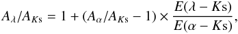 \begin{equation} A_\lambda / A_{K{\rm s}} = 1+(A_\alpha / A_{K{\rm s}} -1) \times \frac{E(\lambda - K{\rm s})}{E(\alpha -K{\rm s})}, \end{equation}
