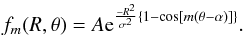 \appendix \setcounter{section}{1} \begin{equation} \label{mgp} { f_m(R,\theta) = A{\rm e}^{\frac{-R^2}{\sigma^2}\left\{1 - \cos[m(\theta - \alpha)]\right\}}. } \end{equation}