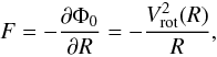 \begin{equation} \label{force} { F = -\frac{\partial \Phi_0}{\partial R} = -\frac{V_{\rm rot}^2(R)}{R}, } \end{equation}