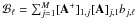 \hbox{$\mathcal{B}_{\ell} = \sum_{j=1}^M [{\bf A}^+]_{1,j} [{\bf A}]_{j,1} b_{j,\ell}$}