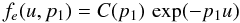 \begin{equation} f_{e}(u,p_{1})=C(p_{1})\,\exp(-p_{1}u) \end{equation}